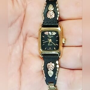 Black Hills Gold Diamond Watch with Gold Leaf Band